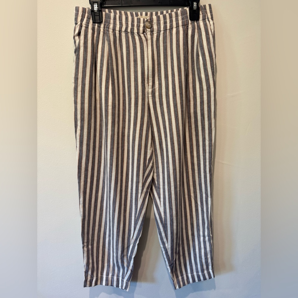Madewell Linen Blend Striped Track Trousers Cropped Pants Women’s Size M - Picture 2 of 4